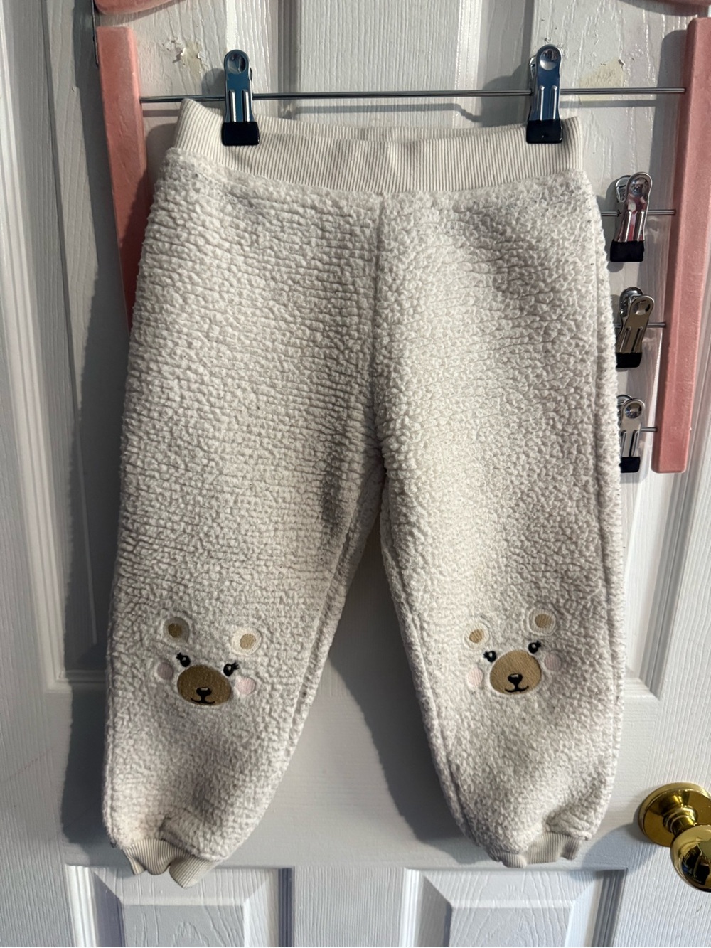 Gymboree Cream Fleece Joggers with Bear Appliqué